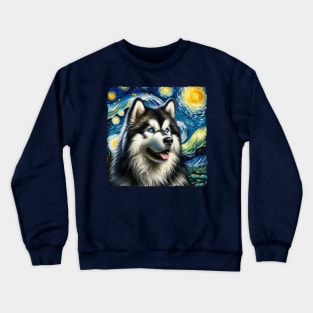 Starry Alaskan Malamute Dog Portrait - Pet Portrait Crewneck Sweatshirt